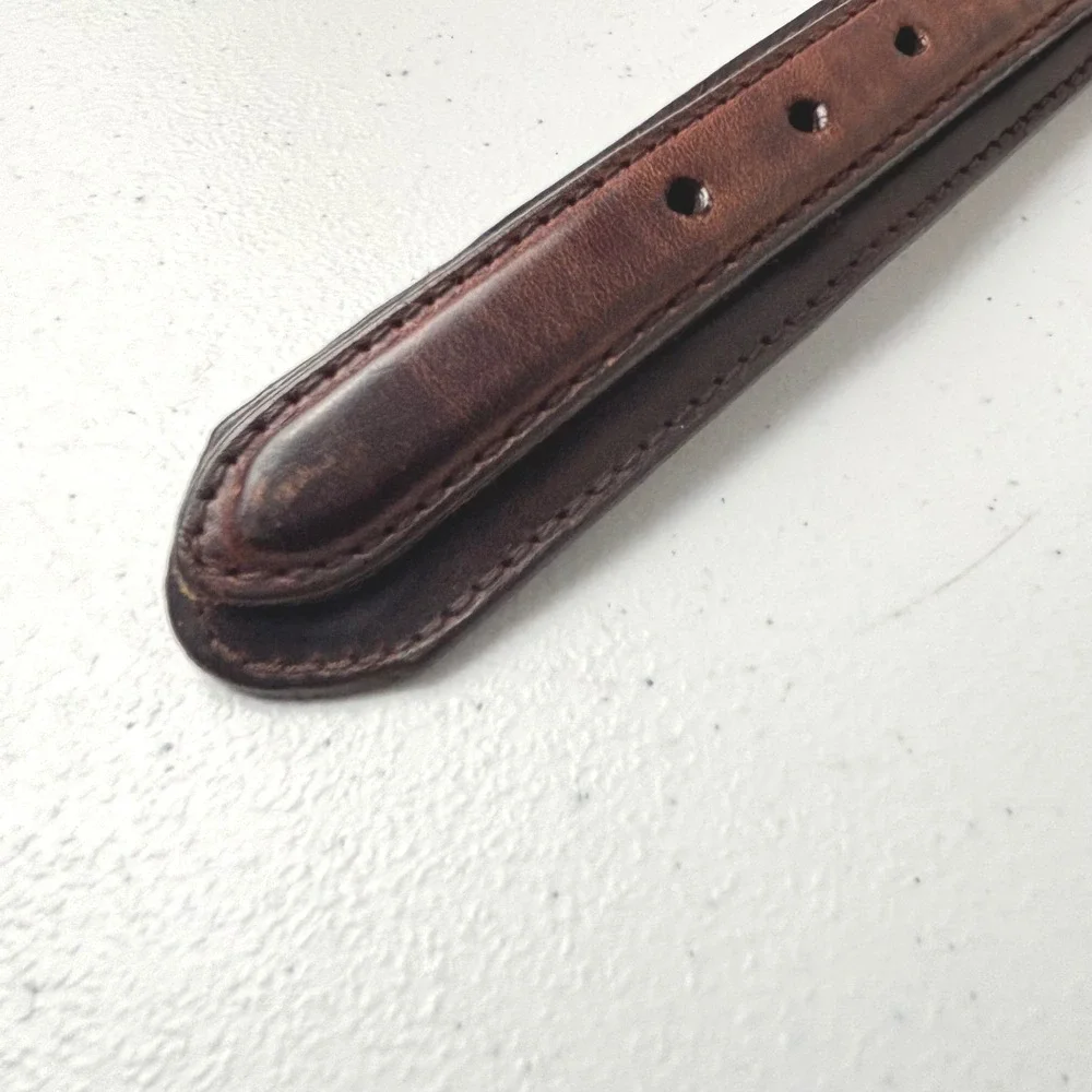 Vtg Brighton Brown Leather Belt Ranger 42 Raised Overlay Brass Western Cowboy